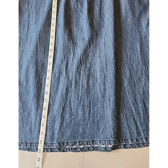 Womens Denim Midi Shirt Dress L Embroidered Pintuck Cottage Coastal Granny Chic - Picture 7 of 10